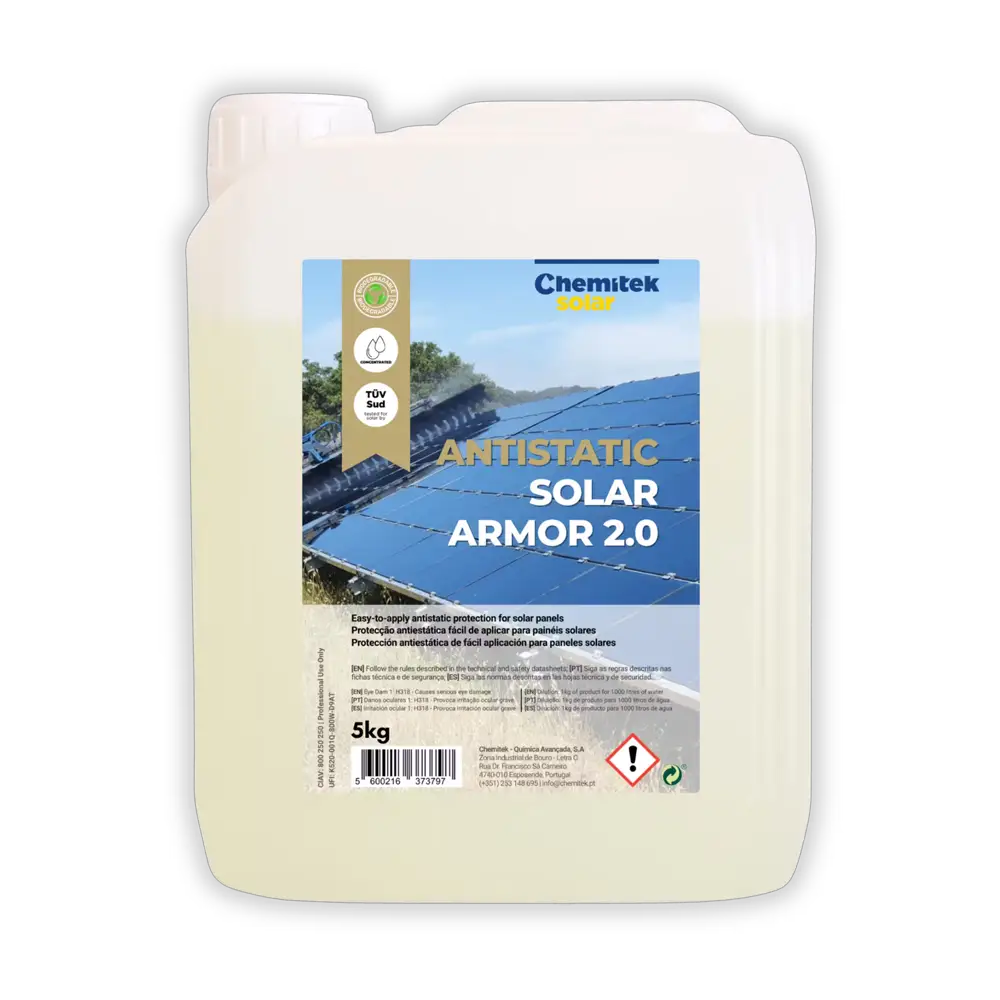 produit entretien pour panneaux solaires antistatic solar armor 2.0 fabrique par chemitek solar et distribue par voltaclean shop