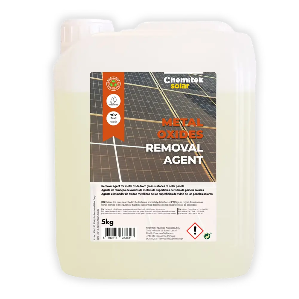produit entretien pour panneaux solaires metal oxides removal agent fabrique par chemitek solar et distribue par voltaclean shop