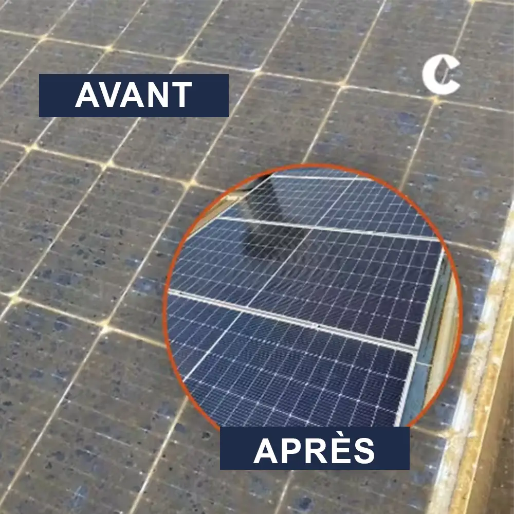 avant apres application produit entretien pour panneaux solaires metal oxides removal agent fabrique par chemitek solar et distribue par voltaclean shop