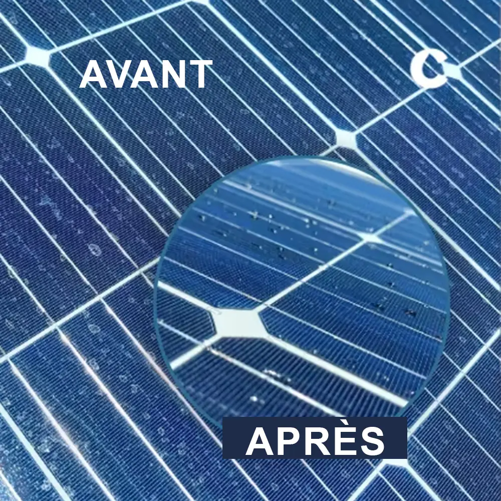 avant apres application produit entretien pour panneaux solaires water softening agent fabrique par chemitek solar et distribue par voltaclean shop