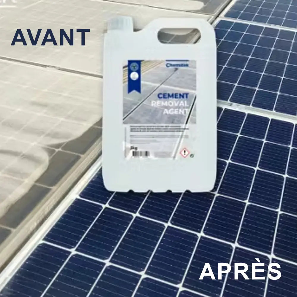 avant apres application produit entretien pour panneaux solaires cement removal agent fabrique par chemitek solar et distribue par voltaclean shop