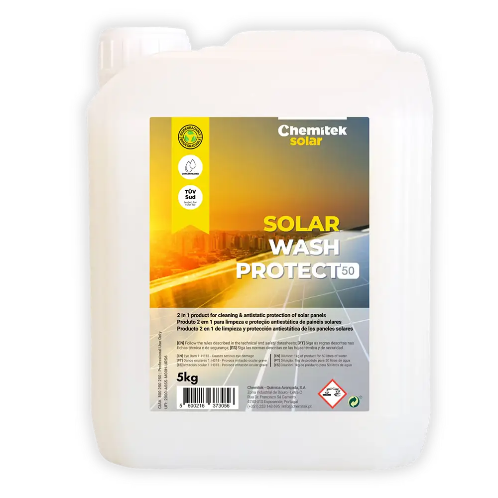 produit entretien pour panneaux solaires solar protect wash fabrique par chemitek solar et distribue par voltaclean shop